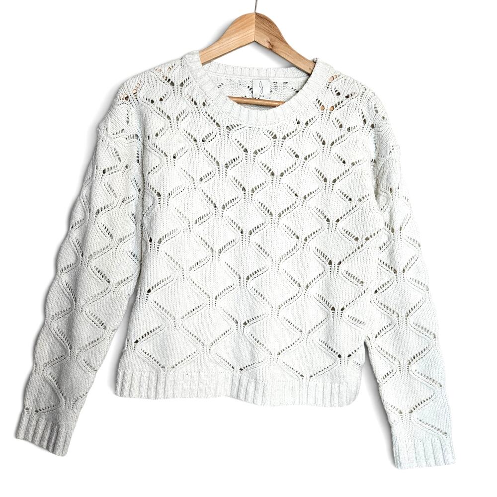 Joie Womens Open Pointelle Knit Diamond Pattern Ivory Sweater Sz S Cottagecore